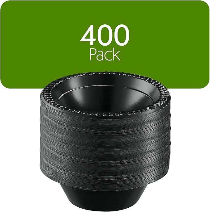 PLASTICPRO 400 PCS Black Plastic Bowls Light Weight 12 oz Plastic Soup Bowls Black Salad Plates Disposable for Party and Wedding