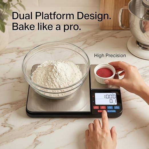 Partyreal Dual Platform Digital Kitchen Scale, Food Scale with Tare and Unit Conversion, Backlit Display, USB-C Rechargeable with AAA Backup, Dual Platform, Black