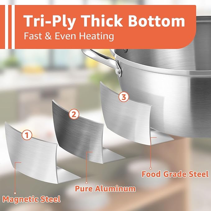 LOLYKITCH 8QT Stainless Steel Steamer Pot - 3 Tier Steamer for Cooking Dumplings & Veggies, 12 Inch Large Induction Stock Pot for All Stovetops, Heavy Duty