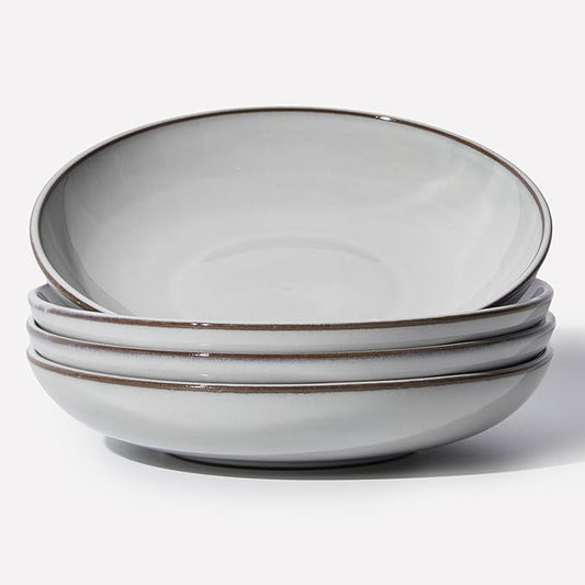 Pasta Bowls 30 oz, Terracotta Ceramic Plate Bowls for Kitchen, Microwave & Dishwasher Safe, Large Wide Serving Bowls for Salad/Soup/Noodle/Dessert, Moonstone White