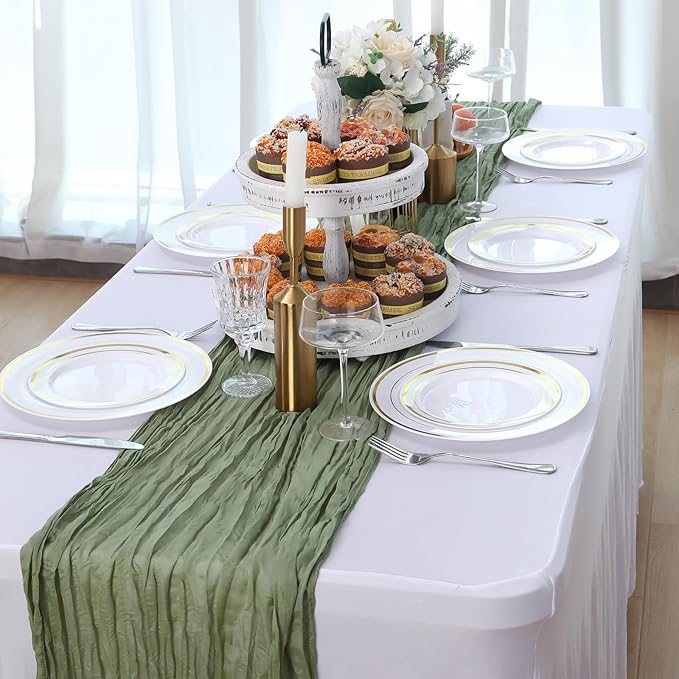Moretoes 100PCS Gold Plastic Plates Disposable,Party Plates White Gold Rim, 10.25inch Dinner Plates and 7.5inch Dessert Salad Plates Heavy Duty Plates for Wedding Party and Birthday