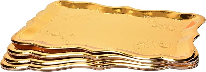 Gift Boutique 10 Gold Rectangle Trays for Dessert Display Table Parties 9" x 13" Disposable Paper Cardboard in Elegant Shape for Platters Cupcake Birthday Parties Dessert Weddings and More Food Safe