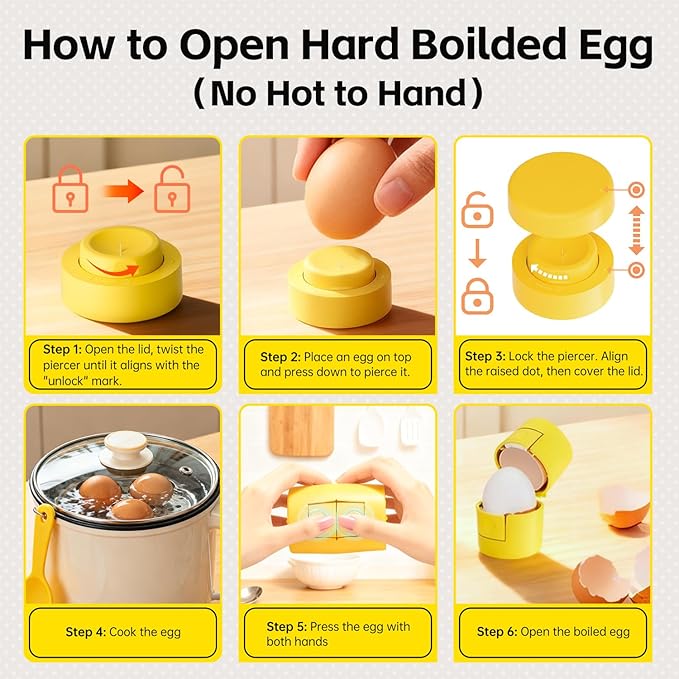Upgraded 2 in 1 Egg Shell Opener, Hard Boiled Egg Peeler Cracker with Piercer, Cute Egg Separator for Raw Eggs, Home Kitchen Gadgets Tool, 2 Pack
