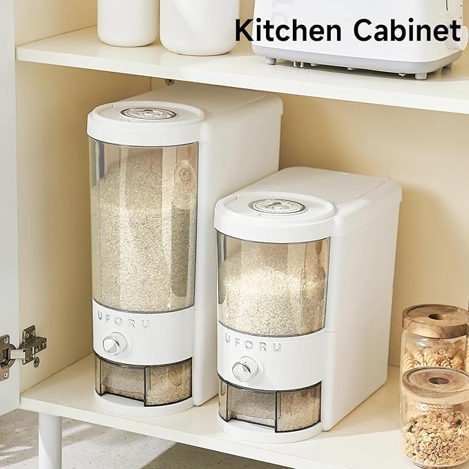 Rice Dispenser 10 lbs | Large Rice Storage Container for Kitchen&Pantry - Space-saving, Moisture & Pest-proof, BPA-Free - Dry Food Dispenser with One-Touch Dispenser & Measuring Cup for Families