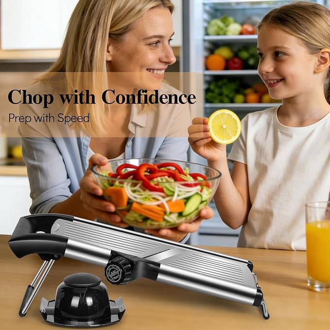 MASTERTOP Adjustable Mandoline Food Slicer,Vegetable Slicer Fruit Cutter,Stainless Steel Kitchen Mandolin,Julienne Slicers for Kitchen Onion Potato, Tomato, Carrot, Vegetable, and Fruit