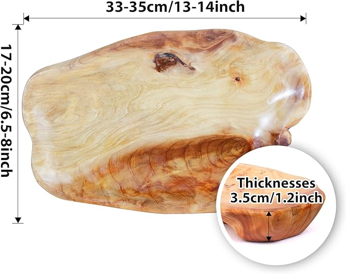 Natural Wood Fruit Bowl, Unique Handmade Wood Serving Platter, Fruit Snack Dish for Sandwich Bread Serving, Appetizer Display, Vintage Ring Dish, Hand Carved Artworks，13-14in