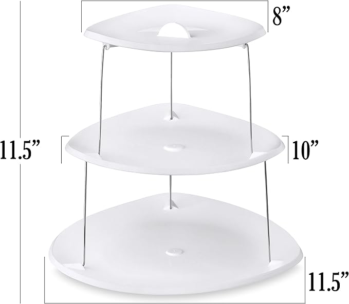Masirs Collapsible 3-Tier Party Tray: Decorative Design Folds for Minimal Storage. an Elegant Serving Tray for Sandwiches, Cake, Sliced Cheese, and Deli Meat.