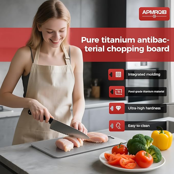 Titanium Cutting Board, 100% Pure Titanium Cutting Boards for Kitchen, Double Sided Non Toxic Cutting Board, Hygiene Durable Dishwasher Safe 13 ”× 8 ” (L)