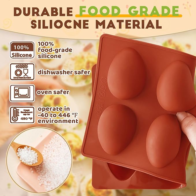 HKNMTT Silicone Egg Molds Easter 2PCS, 2.4" Food Grade 3D Moulds for Vegan Deviled Eggs Peanut Filling 3D Chocolate Candy Jello Pudding Soap Gift, Oven Safe Baking Cake Kit