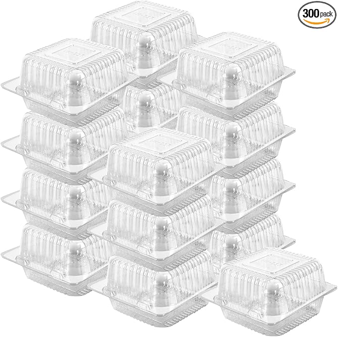Axe Sickle 300 Count Clear Plastic Hinged Take Out Containers Clamshell Takeout Tray Food Clamshell Containers Outside Diameter for Dessert, Snacksetc, Cakes Slice, Cookies, Salads