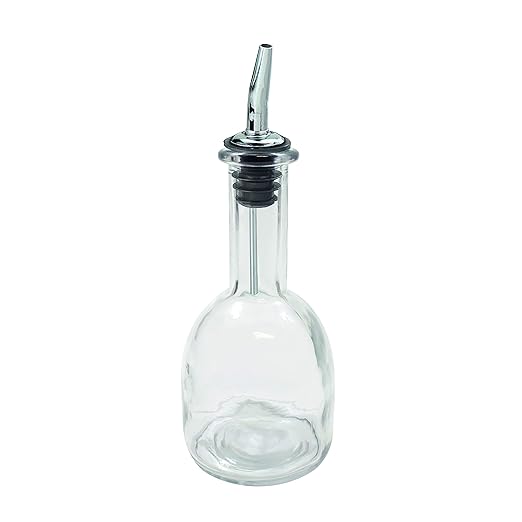 Tablecraft 10404 10 oz Glass Bottle Clear Glass, Stainless Steel Pourer 3¼ x 3¼ x 8¼"