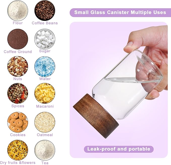 Glass Spice Jars Seasoning Containers Small Glass Jars with Lids Airtight Food Storage Canister for Kitchen Pantry Sugar Tea Coffee Bean Nuts Cookies Herbs Salt (6oz(177ml)*6 pack)