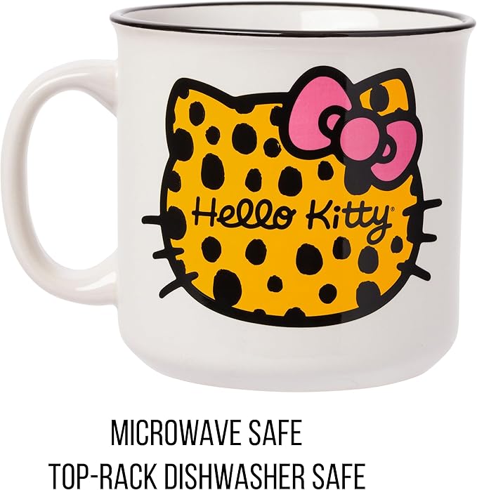 Silver Buffalo Sanrio Hello Kitty Cheetah Print Head Ceramic Camper Mug, 20 Ounces