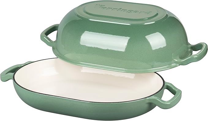 Enameled Cast Iron Sourdough Bread Oven, Dutch Oven, Loaf Cast Iron Bread Pan for Homemade Bread Baking, Meatloaf Pan with Lid, 7QT, Sage Green