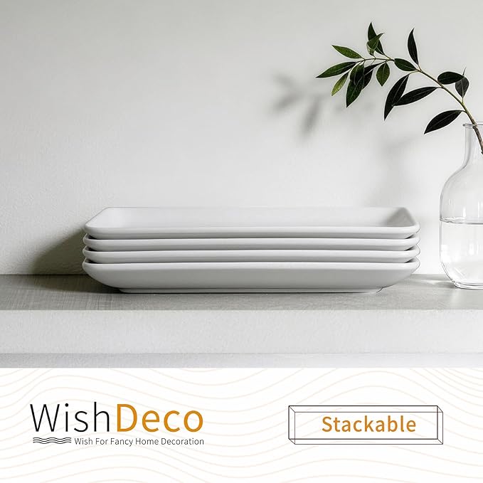 Ceramic Serving Platters Set of 4, Rectangle Serving Trays 12 inch, White Serving Plates, Long Platter for Cake, Steak, Sushi, Appetizer