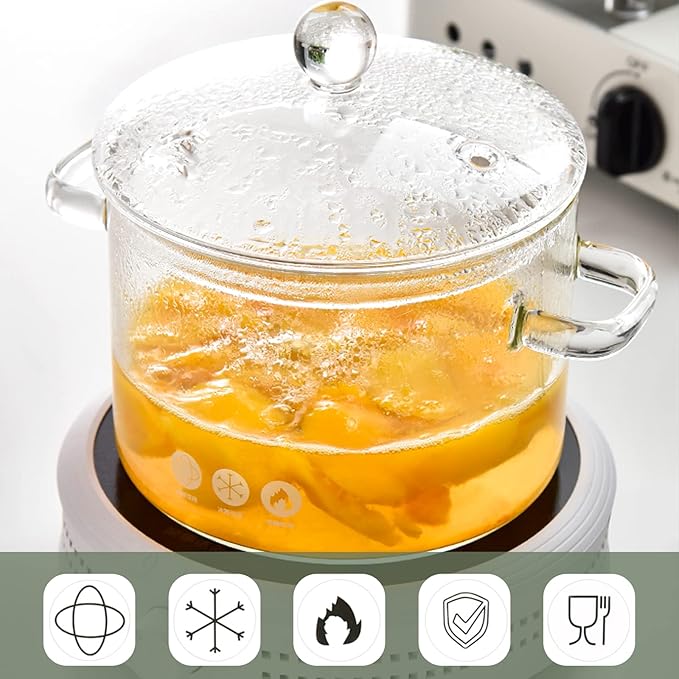 Glass Saucepan with Cover, Transparency Stovetop Pot,Dual Handles Pan with Lid for Pasta Noodle, Soup, Milk, Baby Food making or heating 1.35L/1.9L (1.35L)