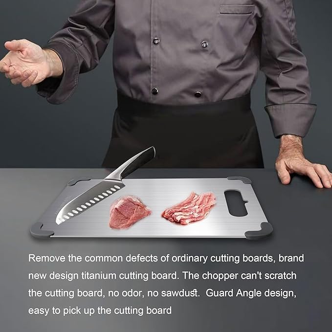 Titanium Cutting Board, 2026 New Upgrade 100% Pure Titanium Cutting Boards for Kitchen,Latest Thickened Version Thickness 0.06IN, Double-Sided Available Belt Guard Angle (18.1IN X 11.8IN)