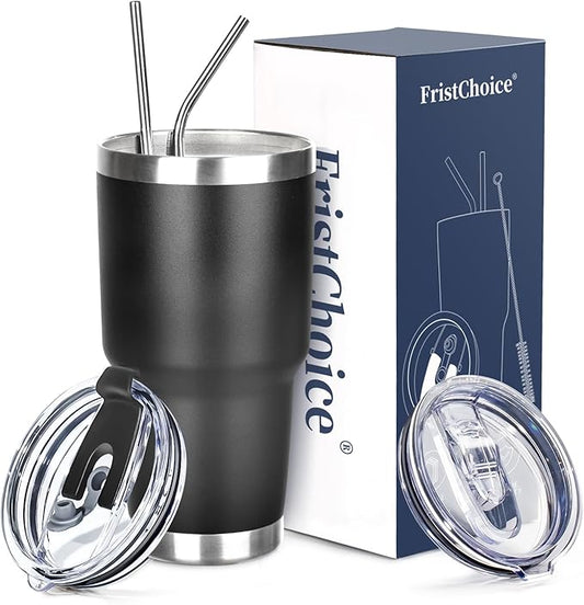 30 oz Tumbler with Lids and Straws Double Wall Vacuum Insulated Tumbler Cup,Stainless Steel Leak-proof Thermal Tumbler Powder Coated Travel Coffee Mug for Cold and Hot Drinks,Black