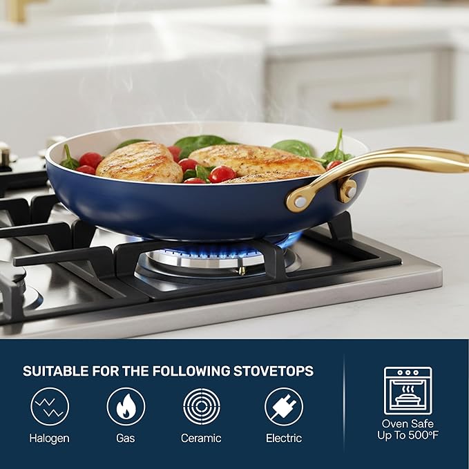 GOTHAM STEEL 12 Inch Non Stick Frying Pans Nonstick Skillet, Ceramic Pan for Cooking Non Toxic, Nonstick Frying Pan Skillets with Stay Cool Handle, Fry Pans, Oven and Dishwasher Safe - Navy