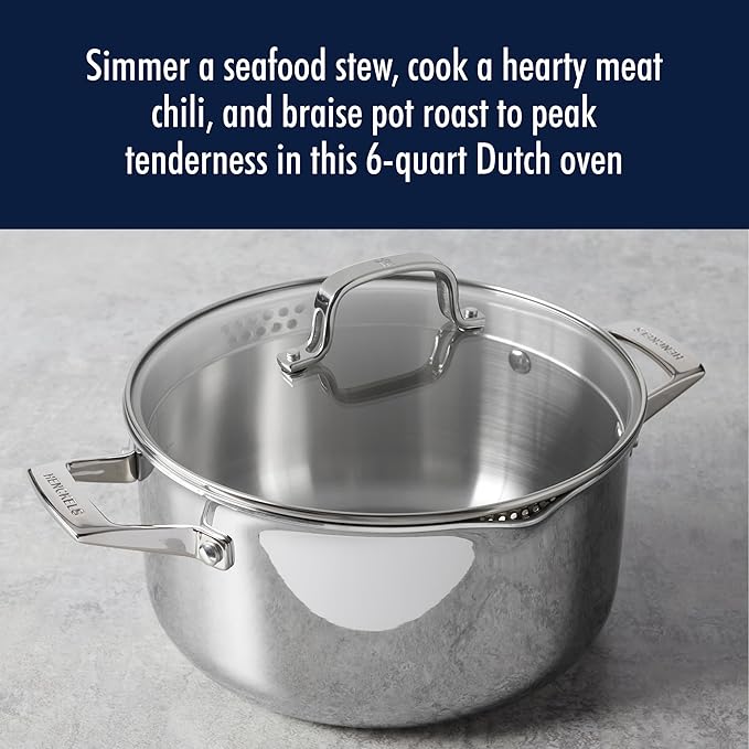 HENCKELS Clad H3 6-qt Dutch Oven, Induction Pot, Stainless Steel, Durable and Easy to clean