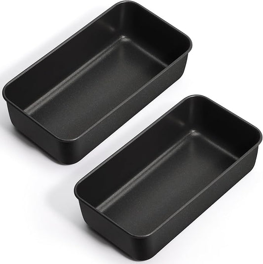 P&P CHEF Loaf Pan Set, 9 x 5 Inch Bread Pans, Stainless Steel Loaf Toast Baking Pans For Bread Meatloaf Lasagna Cake, Healthy & Non Toxic, Oven Safe& Easy Clean, (Black, 2Pcs)