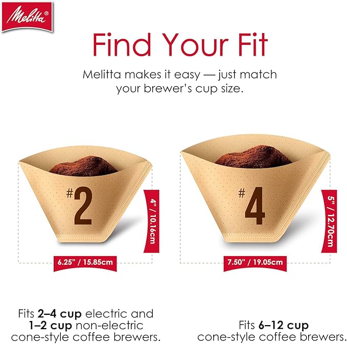 Melitta #2 Cone Coffee Filters, Natural Brown, 100 Count (Pack Of 3), 300 Total Filters - Fits all 2-6 Cup Cone Coffee Makers and 1-cup Pour-Over Brewers, Compostable, Tear-Resistant, Made in USA