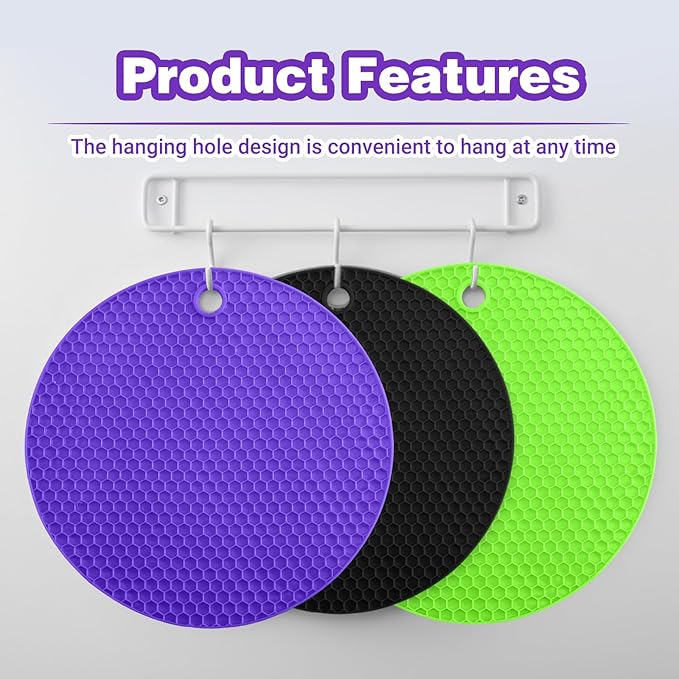 3Pcs Rubber Jar Opener,Round Large Jar Opener Gripper Pad,Multipurpose Kitchen Non-Slip Coasters for Weak Hands - 6.7x6.7inch (Black,Green,Purple)