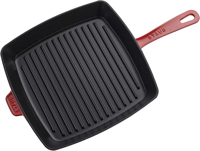 Staub Cast Iron 12-inch Square Grill Pan - Cherry, Made in France