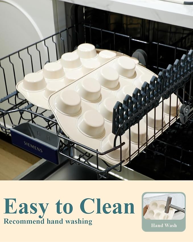 Nonstick Muffin Pan with 12 Silicone Baking Cups, Carbon Steel Muffin Tin for Muffins, Cupcakes, Egg Bites and more, Non Toxic, Easy to Clean, Dishwasher Safe, Sunshine Cream