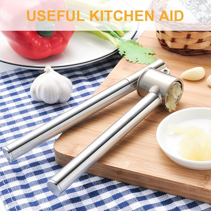 Garlic Press Garlic Mincer & Crusher Stainless Steel Garlic Press Set for Kitchen with Brush & Peeler, Kitchen for Garlic, Garlic Presser Easy to Clean Easy Squeeze Rust Proof (Small A - Set)