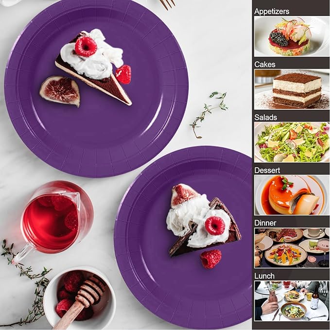 40Pcs Disposable Paper Plates Purple,Including 20pcs 9" and 20pcs 7" Plates,Strong and Sturdy Disposable Plates for Party, Dinner, Holiday, Picnic,Birthday Party, Dinner Table, Wedding