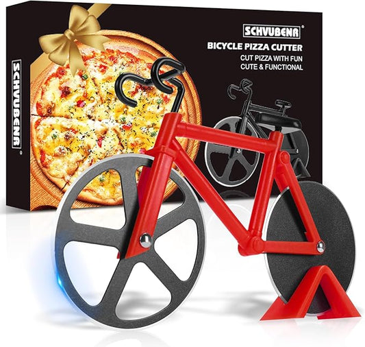 Bicycle Pizza Cutter Wheel - Gifts for Cyclists, Men, Dad, Bike Lovers - Funny Kitchen Gadgets - Cool Father’s Day, Christmas, Birthday, White Elephant Gifts - Stainless Steel Pizza Slicer(Red)