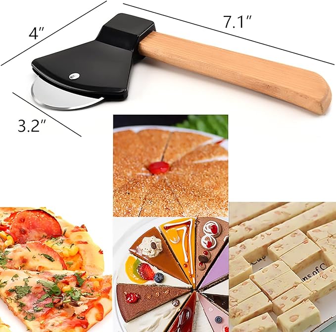 2Pcs Pizza Cutter Wheel, Axe Shaped Stainless Steel Pizza Knife With Bamboo Handles and Sharp Rotating Blades, Pizza Slicer Rolling Cutter for Pies, Cookies, Bread, Cakes (Black)