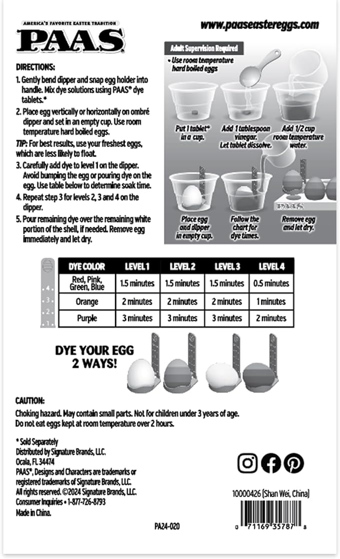 PAAS Ombre Egg Dippers: Easily Create Gradient Color Eggs! Provide an Easy Way to Dye Eggs Using the Ombre Coloring Technique to Create Beautiful Eggs with Gradients of Color