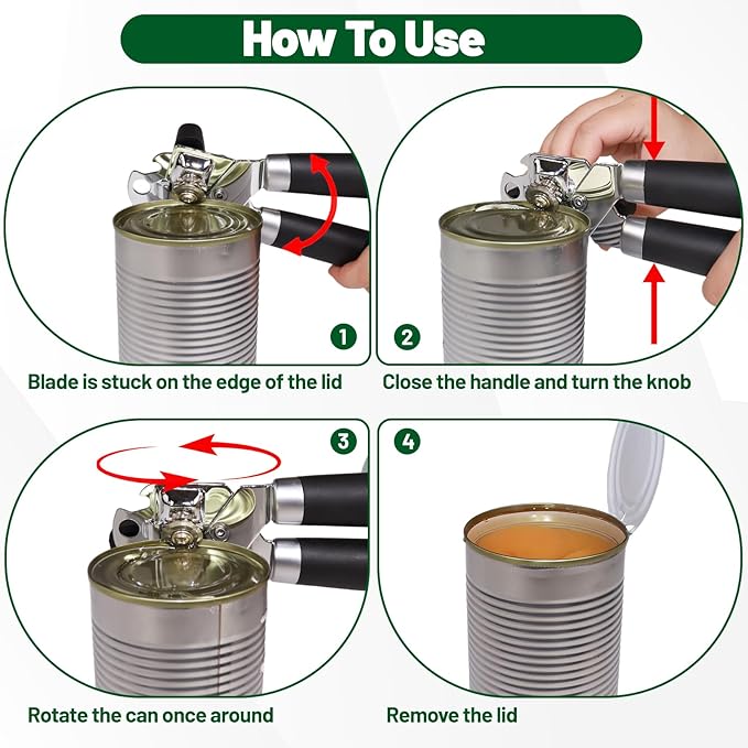 Can Opener Multifunction Manual Can Opener Features Black Stainless Steel Construction Open Can Beer Bottle for Daily Kitchen Use Seniors and Arthritis Hands