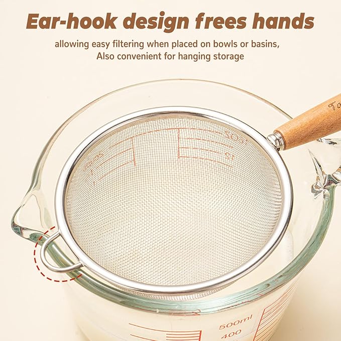 1 Pack Fine Mesh Strainer whit Hanlde,40 Mesh Stainless Steel Kitchen Strainer for Sifting, Draining Pasta, Straining Juice and Egg Whites