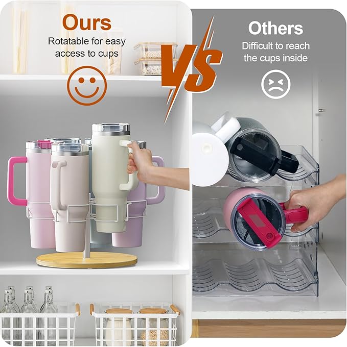 Water Bottle Organizer for Stanley 40 oz, Rotating Stanley Cup Organizer Holder, Tumbler Organizer Holder, Stanley Cup Accessories, Easy to Install, Natural（Patented Product）