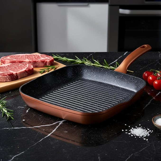 Nonstick Grill Pan for Stove Tops, 11 Inch Versatile Griddle Pan with Pour Spouts,Square Grill Pan for Indoor Cooking Surface, Durable Grill Skillet for Indoor & Outdoor Grilling.PFOA Free