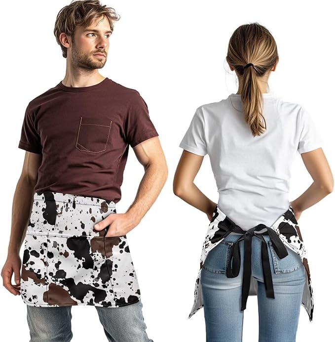 Server Waitress Waist Apron with 3 Pockets, Short Aprons for Servers,Waiter Apron For Waiter Accessories