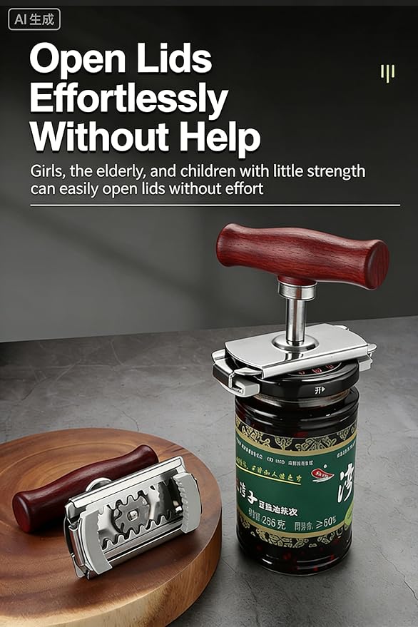 Cap Crack Jar Opener 2026 New Adjustable Multi-Lid Can Opener for Weak Hands - Ergonomic Non-Slip Grip, One-Hand Operation, Opens Bottles Cans Jars Effortlessl (Wooden Color Anti-Slip)