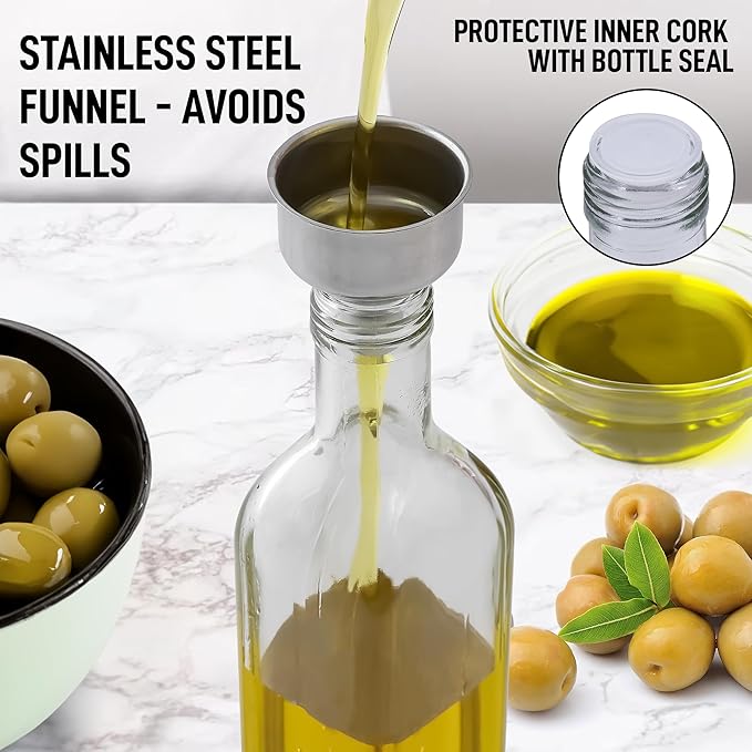 Zulay Olive Oil Dispenser For Kitchen, Glass Oil Container With Spout, Oil Decanter/Cruet Dispenser, Bottle Dispenser With Pourers and Funnel, 1 Pack (Clear)