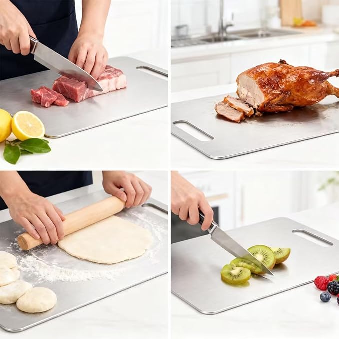 3 Pack Stainless Steel Cutting Board Cutting Boards for Kitchen13x9" 11.8x7.87" 9.4x5.9" Upgrade Double Sided Board, Thick Cutting Board for Home Kitchen Cooking