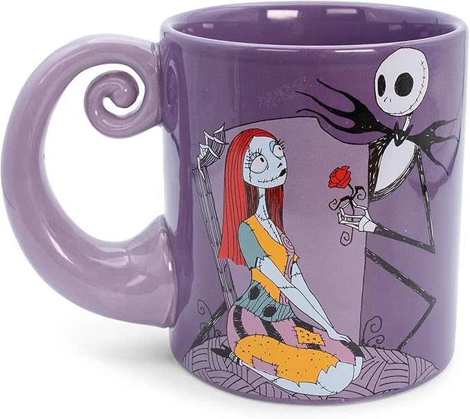 Nightmare Before Christmas Disney The Jack & Sally Spiral Handle Ceramic Mug | BPA-Free Large Coffee Cup For Beverages, Home & Kitchen Essentials | Halloween Gifts and Collectibles | Holds 20 Ounces