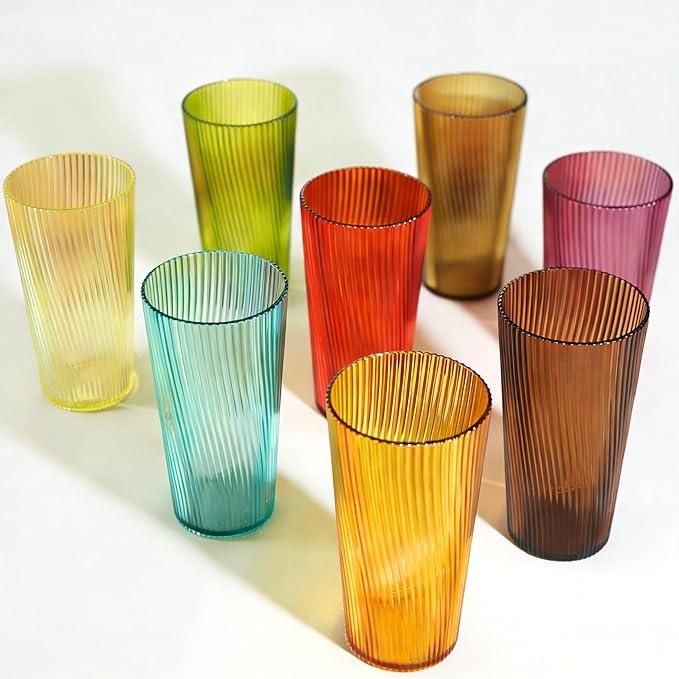 Plastic Drinking Glasses Set of 8, 19oz Unbreakable Kitchen Cups for Kids Dishwasher Safe Reusable Cups BPA Free Stackable Acrylic Tumbler for Kitchen, Bar, Holiday, Party, Dinner