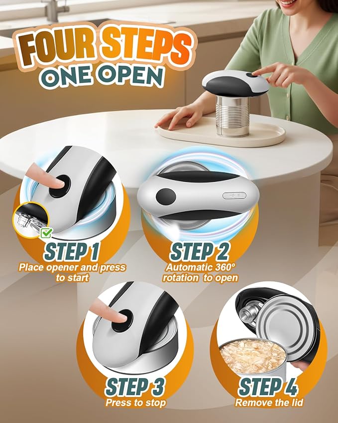 Electric Can Opener, Automatic Rechargeable Can Openers with One-Touch Smooth Edge & Magnetic Lid - Hands-Free Easy-Grip Opener for Seniors with Arthritis and Most Cans