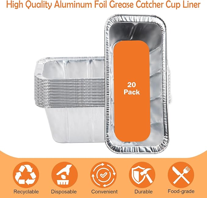 20-Pack Aluminum Disposable Foil Grease Catchers Replacement for Charbroil 9328812P06 9328812P06 G416-0015-W1 G325-5703-W1, 7" L x3.5 W x1.5 D