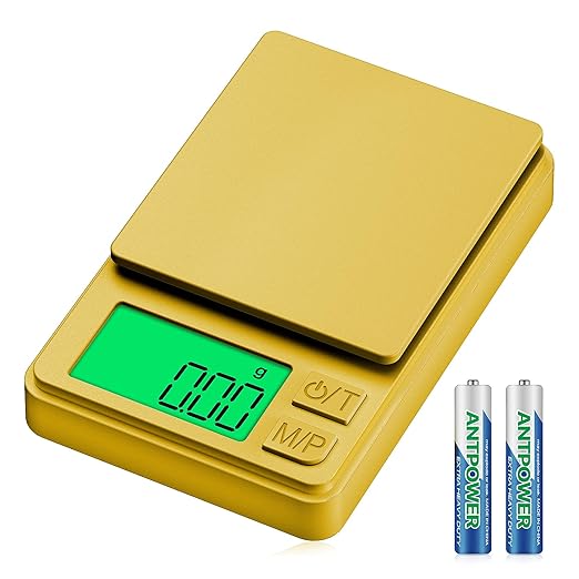 1000g x 0.01g Precision Gram Scale, Diyife Pocket Scale with Protective Cover, 7 Units, Backlit LCD, Tare Function, Digital Jewelry Scale for Gold, Gem, Battery Included, Gold