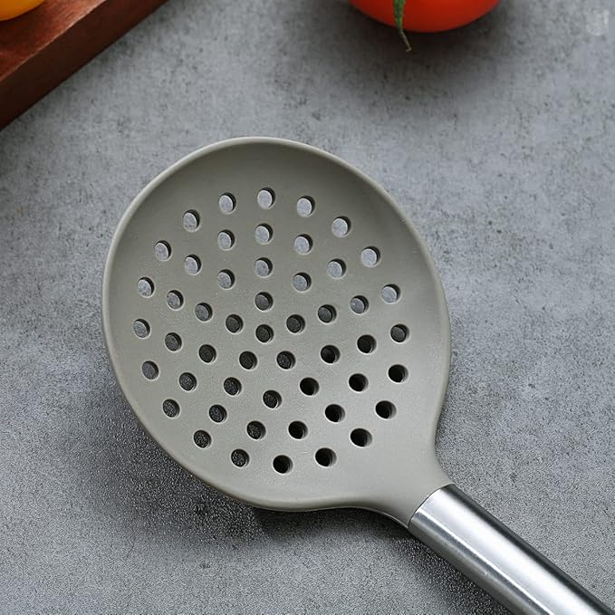 Berglander Skimmer, Non-stick Silicone Strainer, Kitchen Cooking Skimmers For Non-Stick Cookware, Dishwasher Safe, Easy to Clean