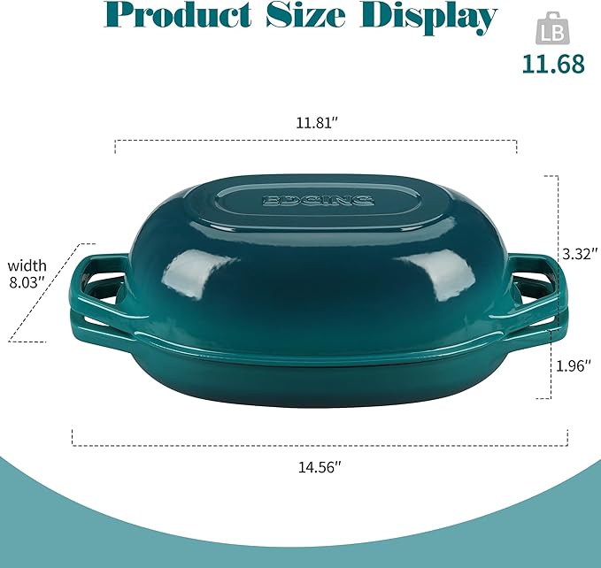 Enameled Cast Iron Oval Dutch Oven Pot with Lid, Dutch Oven for Sourdough Bread Baking, Bread Oven, Bread Dutch Oven, Oval Bread Pan, 5qt, Darkcyan