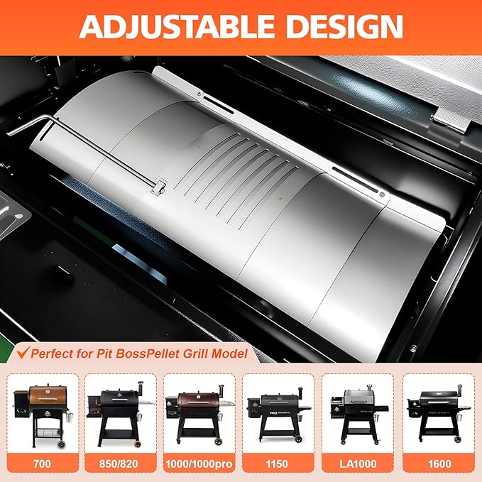 Flame Broiler Kit for Pit Boss PB1600 PB1150 PB1000 PB850 PB820 PB700 Series Pellet Grills, Adjustable Flame Broiler Slide Cover and Bottom Kit, Grill Replacement Parts for Pit Boss Smoker, 2Pcs